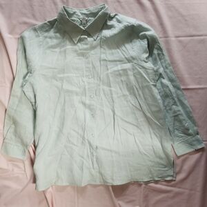 LL Bean Women's 100% Linen Green Button Up Long Sleeve Shirt 1X